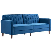 HOMCOM Velvet-Feel Three-Seater Sofa Bed - Blue(m-1)