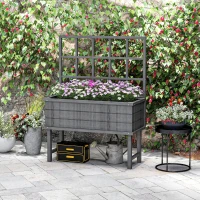 Outsunny 45 x 105cm Wooden Garden Planter, with Trellis - Grey(m-10)