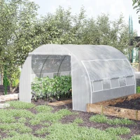 Outsunny 3 x 3 x 2 m Polytunnel Greenhouse with Roll-up Side Walls, Walk-in Grow House Tent with Steel Frame, Reinforced Cover, Zipped Door, and 6 Mesh Windows for Garden, White(m-12)