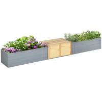 Outsunny Houten plantenbak met zitbank, weerbestendig, 240 cm x 42 cm x 32 cm, Blauw + Natuurlijk(m-6)