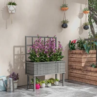 Outsunny 45 x 105cm Wooden Garden Planter, with Trellis - Grey(m-2)