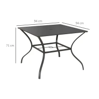 Outsunny 94 x 94 cm Garden Table with Parasol Hole, Outdoor Dining Garden Table for Four with Slatted Metal Plate Top, Dark Grey(m-3)