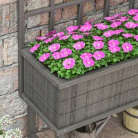 Outsunny 45 x 105cm Wooden Garden Planter, with Trellis - Grey(m-8)