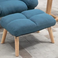 HOMCOM Armchair with Footstool, 180° Recliner with Ottoman, Accent Chair and Footstool with 3-Position Adjustable Backrest and Wooden Legs for Living Room, Blue(m-9)