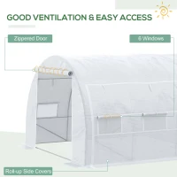 Outsunny 3 x 3 x 2 m Polytunnel Greenhouse with Roll-up Side Walls, Walk-in Grow House Tent with Steel Frame, Reinforced Cover, Zipped Door, and 6 Mesh Windows for Garden, White(m-5)