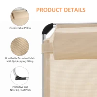 Outsunny Foldable Outdoor Sun Lounger, Reclining Lounge Chair Camping Bed Cot with Pillow 4-Level Adjustable Back Aluminium Frame, Khaki(m-5)