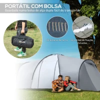 Outsunny Tenda de Campismo Familiar para 4-6 Pessoas Tenda Dobrável com 2 Janelas Impermeável Anti-UV 590x245x193 cm Cinza(m-7)