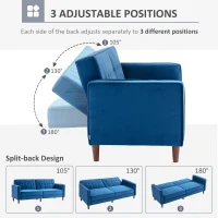HOMCOM Velvet-Feel Three-Seater Sofa Bed - Blue(m-5)