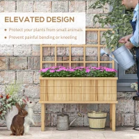 Outsunny 45 x 105cm Wooden Garden Planter, with Trellis - Natural(m-7)