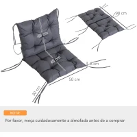 Outsunny Conjunto de 2 Almofadas de Cadeira 50x98x8 cm Almofadas de Cadeira de Exterior para Jardim Terraço Varanda Cinza Escuro(m-3)