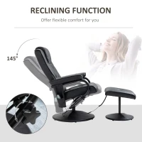 HOMCOM Swivel Recliner Chair and Footstool, Faux Leather Massage Recliner Armchair with Remote Control and Round Wrapped Base, Black(m-5)