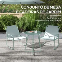 Outsunny Conjunto de Móveis de Jardim com 1 Mesa Redonda e 2 Cadeiras Estrutura de Aço e Apoio para os Braços Verde(m-5)