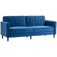 HOMCOM Velvet-Feel Three-Seater Sofa Bed - Blue(m-11)