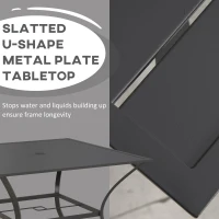 Outsunny 94 x 94 cm Garden Table with Parasol Hole, Outdoor Dining Garden Table for Four with Slatted Metal Plate Top, Dark Grey(m-5)