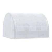 Outsunny 3 x 3 x 2 m Polytunnel Greenhouse with Roll-up Side Walls, Walk-in Grow House Tent with Steel Frame, Reinforced Cover, Zipped Door, and 6 Mesh Windows for Garden, White(m-11)