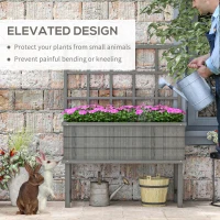 Outsunny 45 x 105cm Wooden Garden Planter, with Trellis - Grey(m-7)