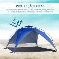 Outsunny Tenda de Praia Dobrável Tenda de Praia com Bolsa de Transporte Impermeável para Parque Campismo 247x247x145 cm Azul(m-6)