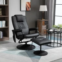 HOMCOM Swivel Recliner Chair and Footstool, Faux Leather Massage Recliner Armchair with Remote Control and Round Wrapped Base, Black(m-10)