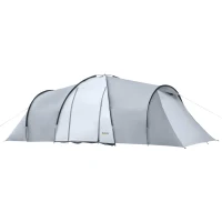 Outsunny Tenda de Campismo Familiar para 4-6 Pessoas Tenda Dobrável com 2 Janelas Impermeável Anti-UV 590x245x193 cm Cinza(m-11)