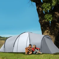 Outsunny Tenda de Campismo Familiar para 4-6 Pessoas Tenda Dobrável com 2 Janelas Impermeável Anti-UV 590x245x193 cm Cinza(m-2)