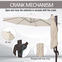 Outsunny 3M Banana Parasol Hanging Cantilever Umbrella W/ Cross Base Hand Crank Aluminium Frame 360°Rotation Hand Crank-Beige(m-7)