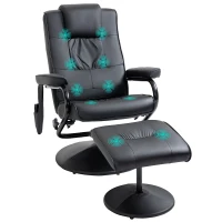 HOMCOM Swivel Recliner Chair and Footstool, Faux Leather Massage Recliner Armchair with Remote Control and Round Wrapped Base, Black(m-10)