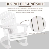 Outsunny Cadeira Baloiço Cadeira Adirondack de Madeira Natural 77x94x97 cm para Jardim Varanda Exterior de Estilo Rústico Branco(m-5)