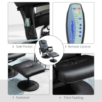 HOMCOM Swivel Recliner Chair and Footstool, Faux Leather Massage Recliner Armchair with Remote Control and Round Wrapped Base, Black(m-6)