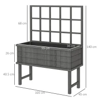 Outsunny 45 x 105cm Wooden Garden Planter, with Trellis - Grey(m-3)