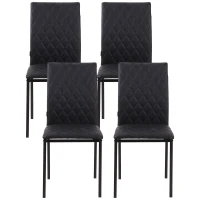 HOMCOM Modern Dining Chairs Upholstered Faux Leather Accent Chairs with Metal Legs for Kitchen, Set of 4, Black(m-11)