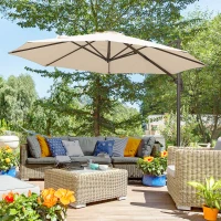 Outsunny 3M Banana Parasol Hanging Cantilever Umbrella W/ Cross Base Hand Crank Aluminium Frame 360°Rotation Hand Crank-Beige(m-12)