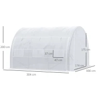 Outsunny 3 x 3 x 2 m Polytunnel Greenhouse with Roll-up Side Walls, Walk-in Grow House Tent with Steel Frame, Reinforced Cover, Zipped Door, and 6 Mesh Windows for Garden, White(m-3)