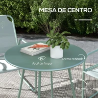 Outsunny Conjunto de Móveis de Jardim com 1 Mesa Redonda e 2 Cadeiras Estrutura de Aço e Apoio para os Braços Verde(m-4)