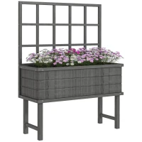 Outsunny 45 x 105cm Wooden Garden Planter, with Trellis - Grey(m-11)