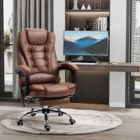 Vinsetto Office Chair with 6 Point Massage and Back Heat, Microfiber Desk Chair with Footrest Adjustable Height and Swivel Wheels, Back Reclining, Brown(m-2)
