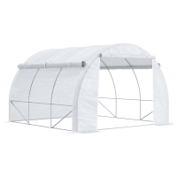 Outsunny 3 x 3 x 2 m Polytunnel Greenhouse with Roll-up Side Walls, Walk-in Grow House Tent with Steel Frame, Reinforced Cover, Zipped Door, and 6 Mesh Windows for Garden, White