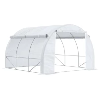 Outsunny 3 x 3 x 2 m Polytunnel Greenhouse with Roll-up Side Walls, Walk-in Grow House Tent with Steel Frame, Reinforced Cover, Zipped Door, and 6 Mesh Windows for Garden, White(m-1)