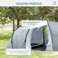 Outsunny Tenda de Campismo Familiar para 4-6 Pessoas Tenda Dobrável com 2 Janelas Impermeável Anti-UV 590x245x193 cm Cinza(m-5)