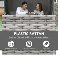 Outsunny 2-Seater Outdoor Rattan Daybed Sofa Footstool Coffee Table Set w/ Canopy, Cushion(m-7)