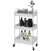 HOMCOM Keukenwagen met 3 planken, 4 wielen, 45 cm x 30,6 cm x 79 cm, Wit