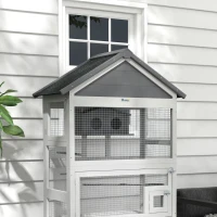 PawHut Wooden Bird Cage, with Stand, for Finches, Parakeets, Small birds - Grey(m-9)