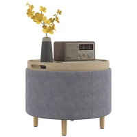 HOMCOM Pouf Contenitore Tessuto Sherpa da 120 kg max con Vassoio a Ribalta, in MDF e Faggio, 56x56x42 cm, Grigio(m-1)