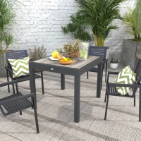 Outsunny Extending Garden Table, Outdoor Dining Table for 6, Aluminium Frame Rectangular Patio Table with Plastic Board Tabletop,80/160L x 80W x 75H cm, Grey(m-7)