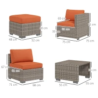Outsunny Eight-Piece Rattan Garden Set, with Contrast Cushions - Orange/Grey(m-3)