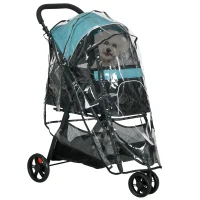 PawHut Hondenbuggy, Opvouwbaar, Met Regenbescherming, 2 Bekerhouders, Blauw + Zwart(m-10)