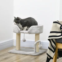PawHut 42cm Indoor Cat Tree, with Toy Balls, Sisal Scratching Post - Light Grey(m-2)