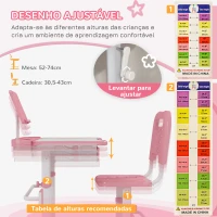 ZONEKIZ Conjunto de Secretária e Cadeira para Crianças com Altura Ajustável e Ângulo da Mesa Ajustável 80x49,5x82-104 cm Rosa(m-6)