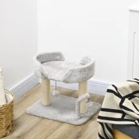 PawHut 42cm Indoor Cat Tree, with Toy Balls, Sisal Scratching Post - Light Grey(m-9)