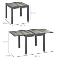 Outsunny Extending Garden Table, Outdoor Dining Table for 6, Aluminium Frame Rectangular Patio Table with Plastic Board Tabletop,80/160L x 80W x 75H cm, Grey(m-3)