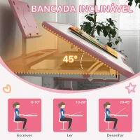 ZONEKIZ Conjunto de Secretária e Cadeira para Crianças com Altura Ajustável e Ângulo da Mesa Ajustável 80x49,5x82-104 cm Rosa(m-7)